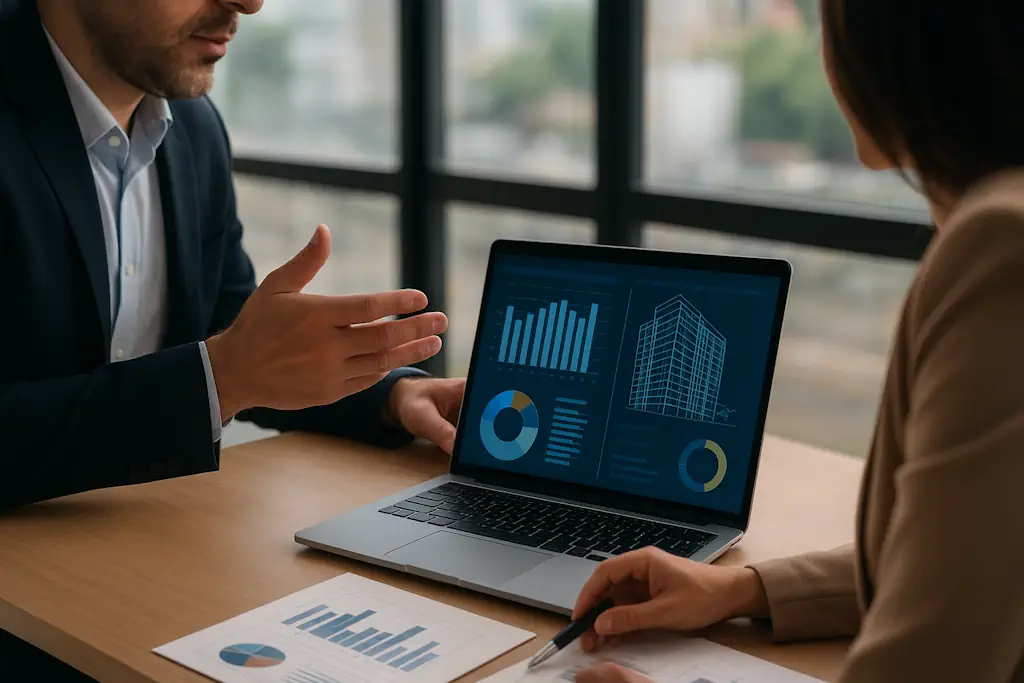 investidores analisando dados imobiliarios em plataforma digital